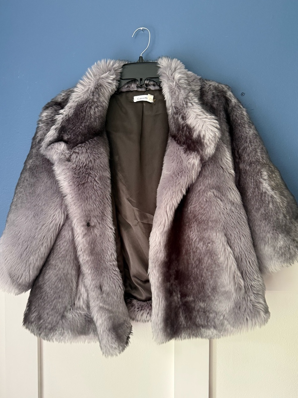 Calvin Klein Grey Faux Fur Teddy Jacket- faux chinchilla